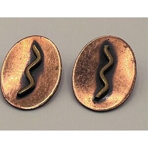 Vintage Copper Clip On Earrings Mid Century Modern Sculptural Oval